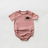 Hey kid Sun Logo Onesie- Blush