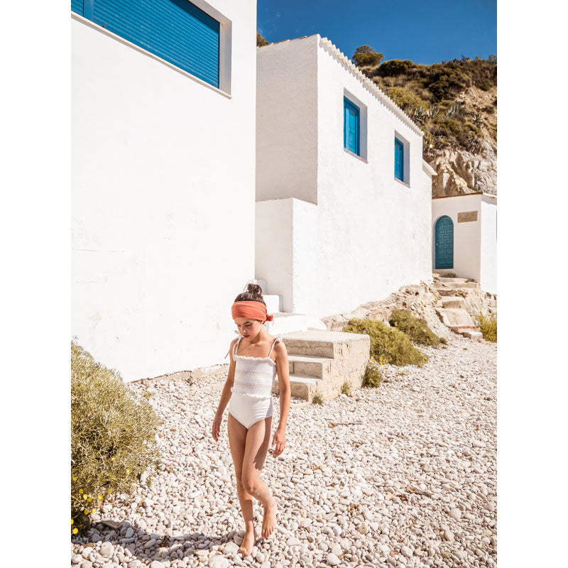 Belle Chiara Cream Colorful Smocked Swimsuit