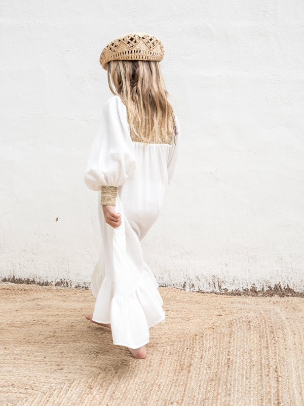 Belle Chiara Cream + Raffia Muslin Dress