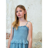 Belle Chiara Washed Turquoise Weft Muslin Smocked Dress