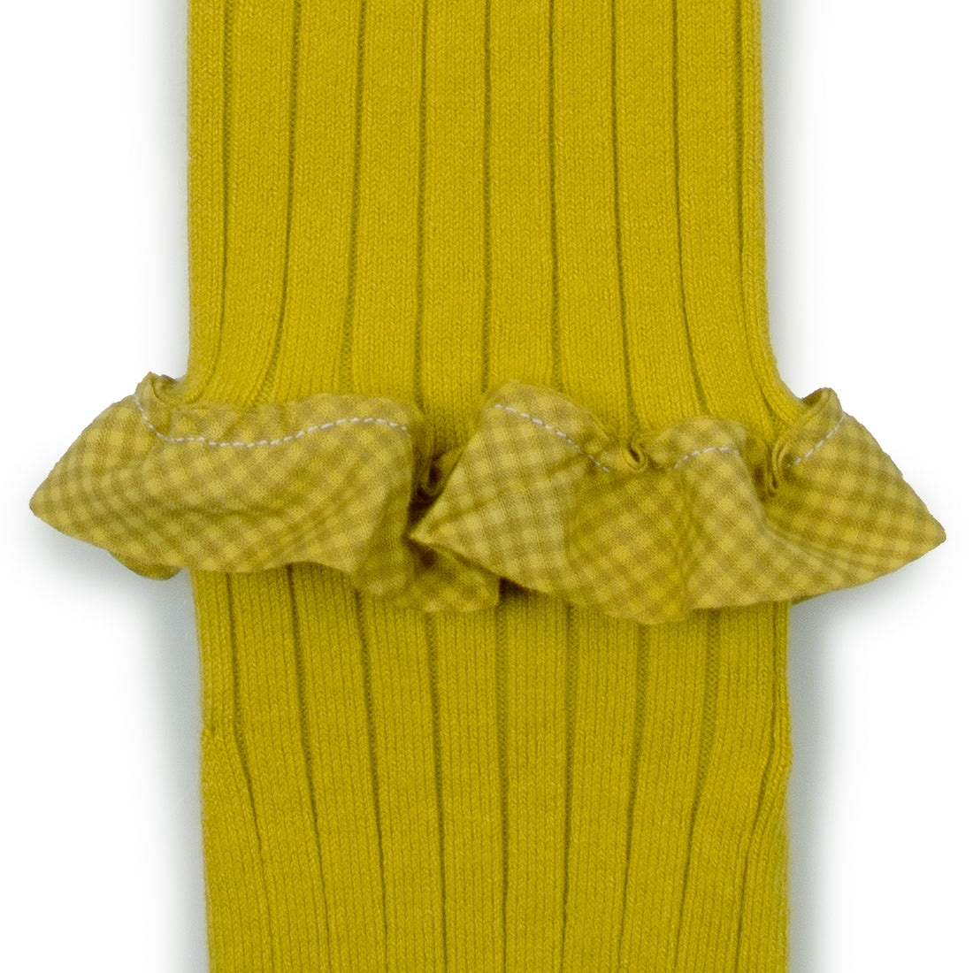 Collegien Agathe - Gingham Ruffle Ribbed Tights - Golden Kiwi