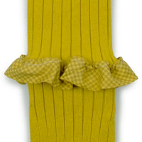 Collegien Agathe - Gingham Ruffle Ribbed Tights - Golden Kiwi