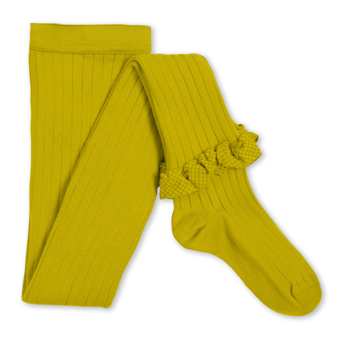 Collegien Agathe - Gingham Ruffle Ribbed Tights - Golden Kiwi