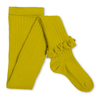 Collegien Agathe - Gingham Ruffle Ribbed Tights - Golden Kiwi