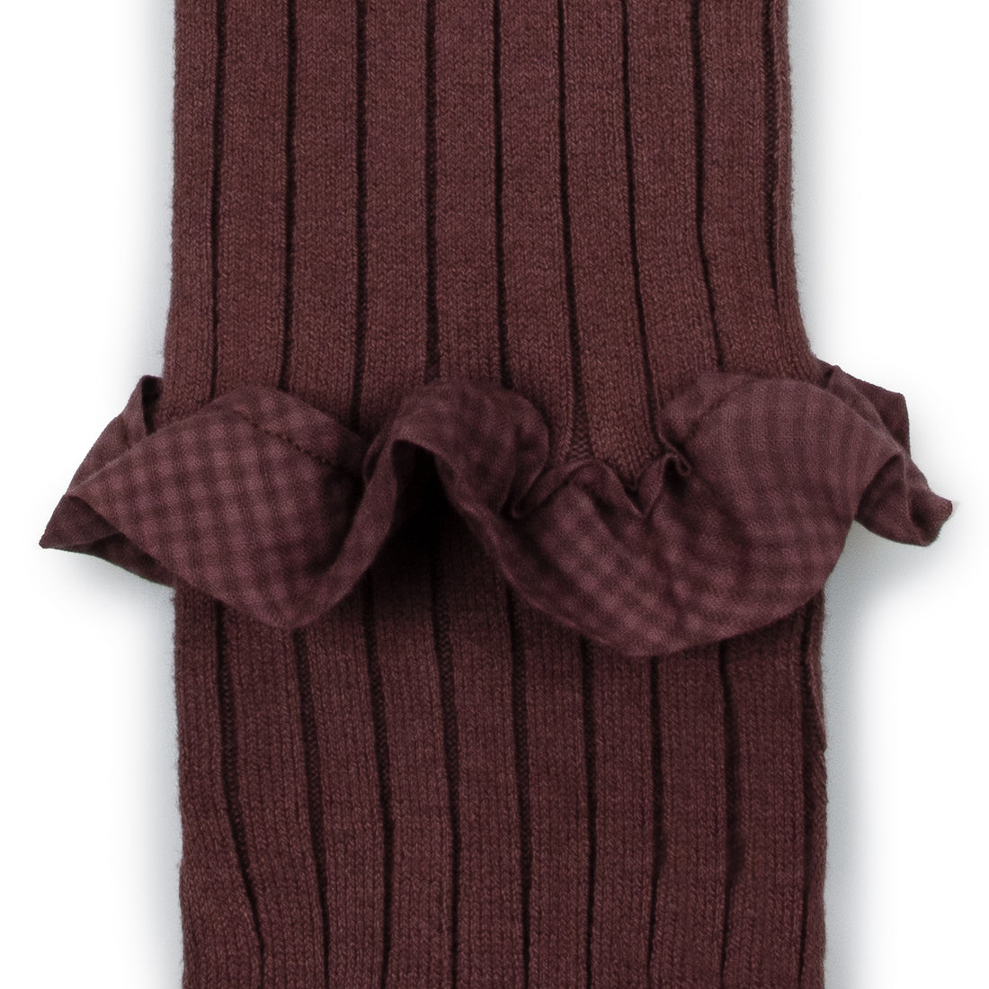Collegien Agathe - Gingham Ruffle Ribbed Tights - Chestnut