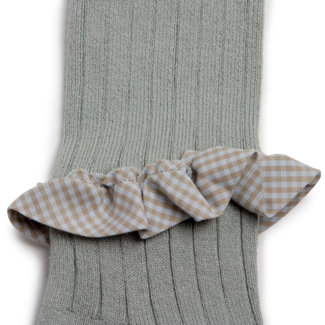 Collegien Agathe - Gingham Ruffle Ribbed Tights - Aquamarine