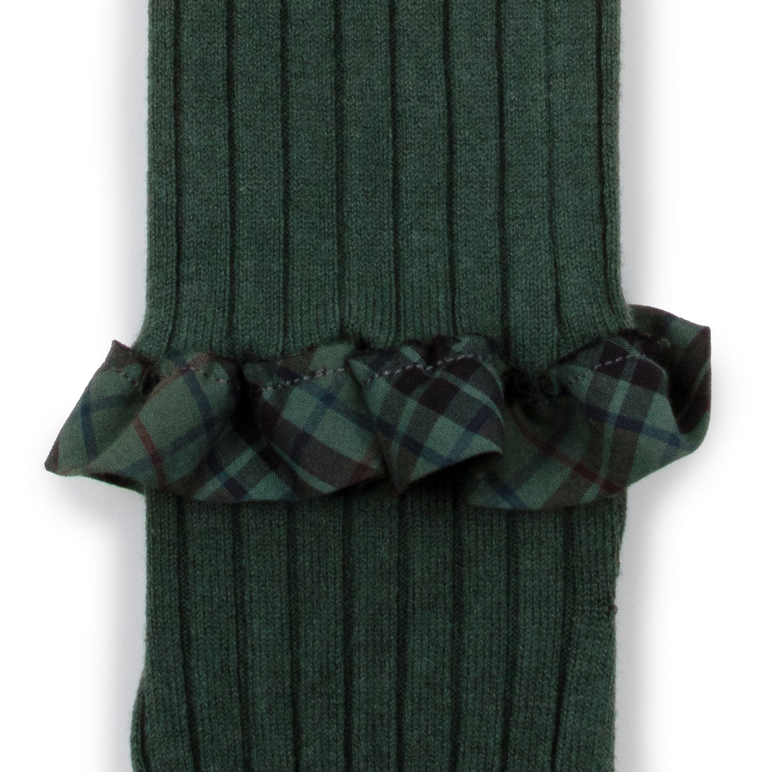 Collegien Adelaide - Tartan Ruffle Ribbed Tights - Forest Green