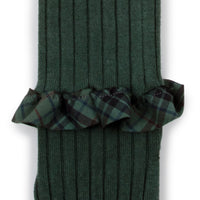Collegien Adelaide - Tartan Ruffle Ribbed Tights - Forest Green