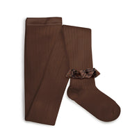 Collegien Adelaide - Tartan Ruffle Ribbed Tights - Milk Chocolate