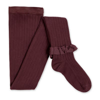 Collegien Agathe - Gingham Ruffle Ribbed Tights - Chestnut