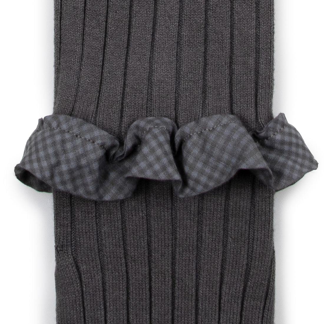Collegien Agathe - Gingham Ruffle Ribbed Tights - Pebble Gray