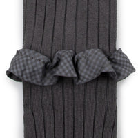 Collegien Agathe - Gingham Ruffle Ribbed Tights - Pebble Gray