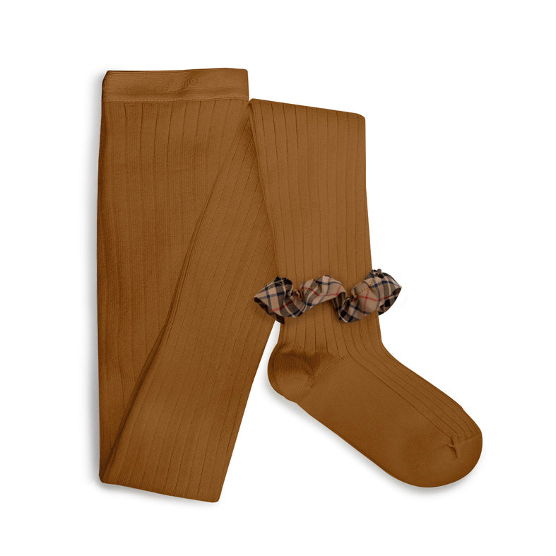 Collegien Adelaide - Tartan Ruffle Ribbed Tights - Caramel