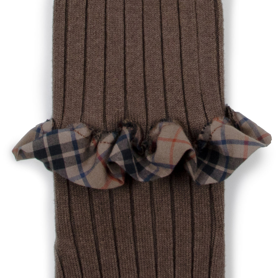 Collegien Adelaide - Tartan Ruffle Ribbed Tights - Milk Chocolate