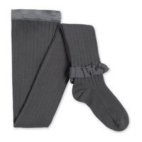 Collegien Agathe - Gingham Ruffle Ribbed Tights - Pebble Gray