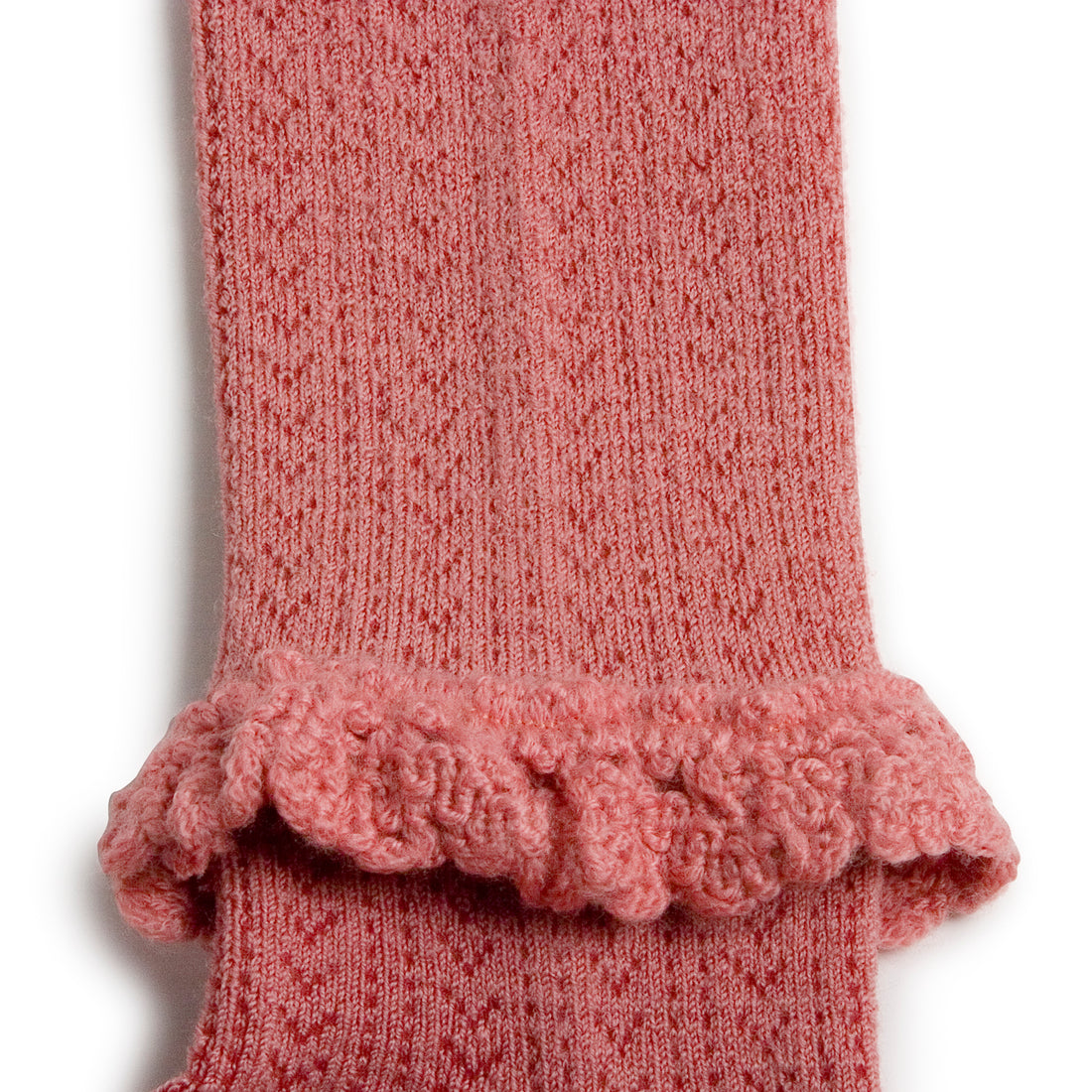 Collegien Daphne - Pointelle Wool Tights with Lace Trim - Lychee Pink