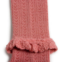 Collegien Daphne - Pointelle Wool Tights with Lace Trim - Lychee Pink