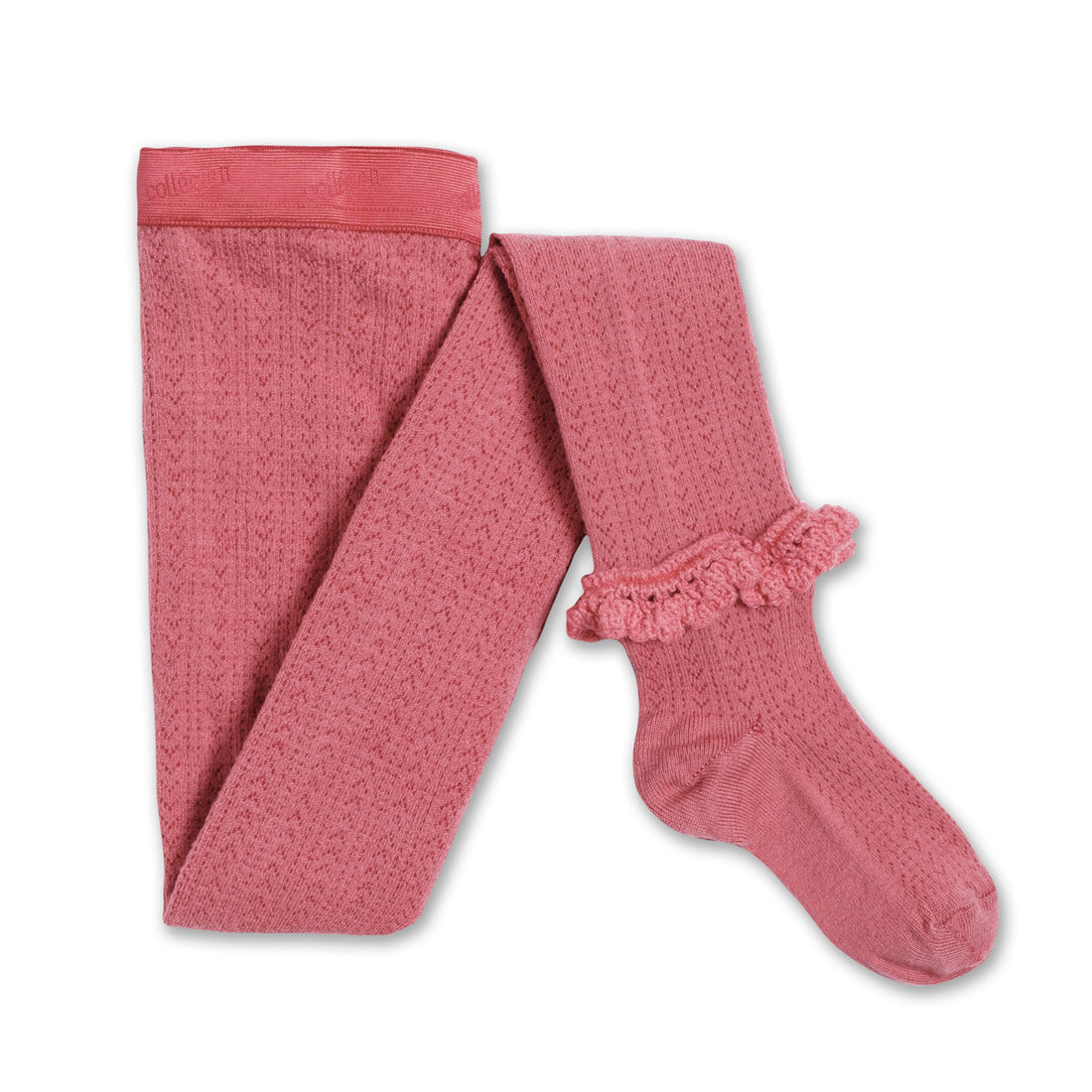 Collegien Daphne - Pointelle Wool Tights with Lace Trim - Lychee Pink