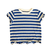 Hey Kid Blue/Ivory Striped Ruffled Edges Terry Top