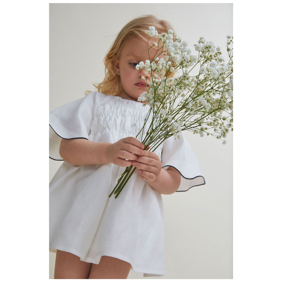 Nueces Ivory Linen Orchid Bow Dress