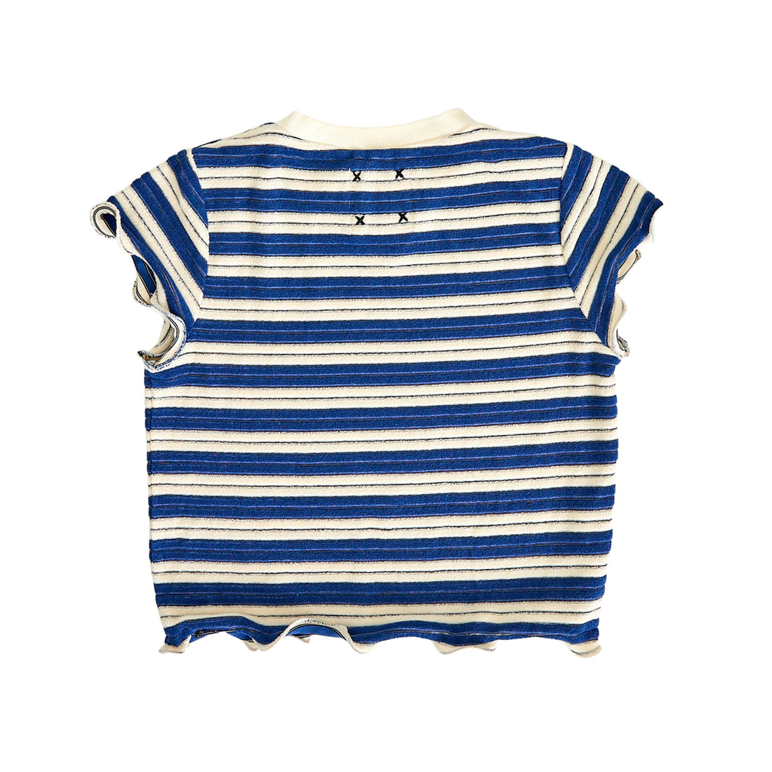 Hey Kid Blue/Ivory Striped Ruffled Edges Terry Top