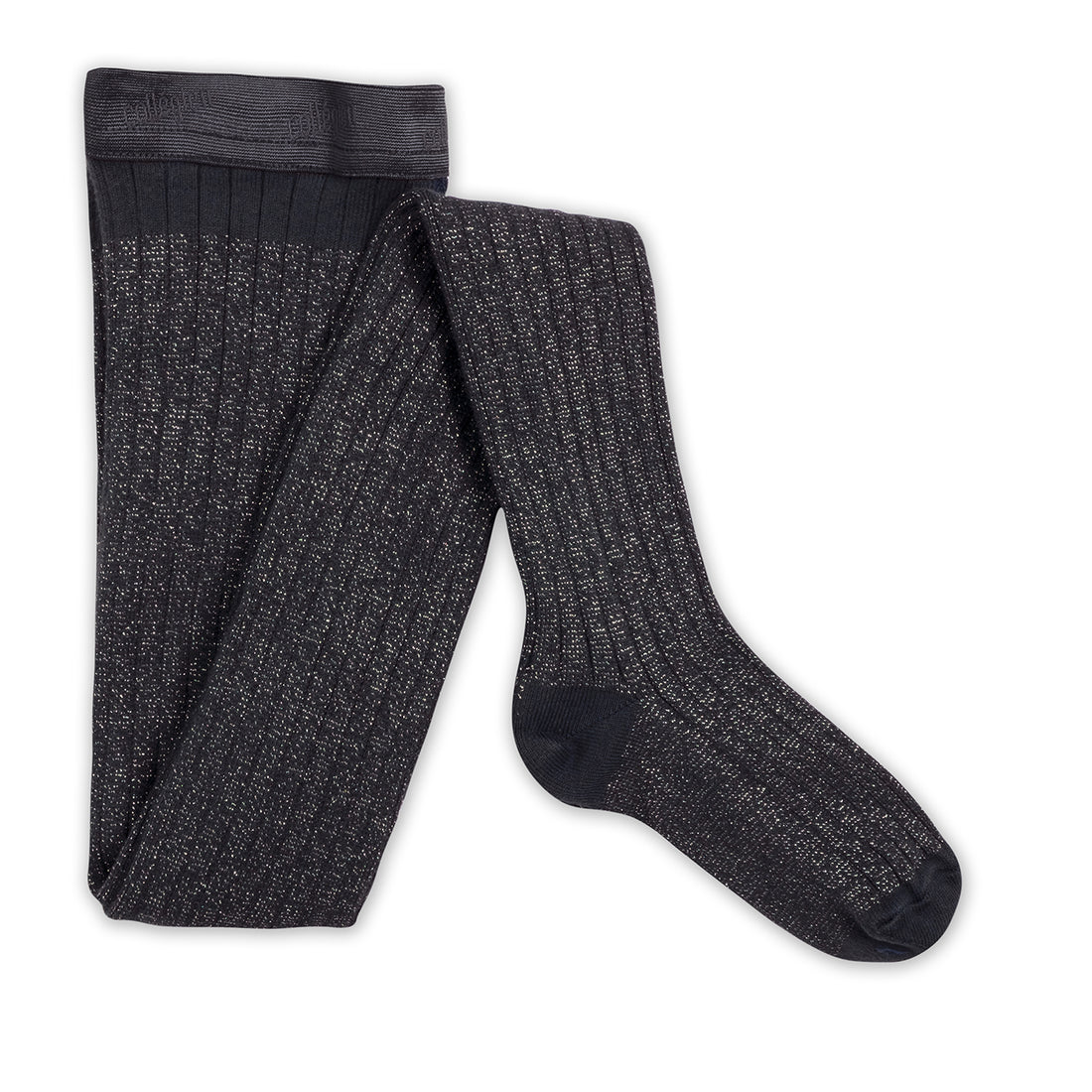 Collegien Amelie - Glitter Ribbed Tights - Charcoal Black