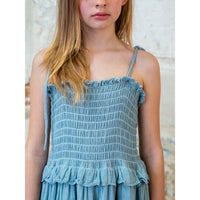 Belle Chiara Washed Turquoise Weft Muslin Smocked Dress