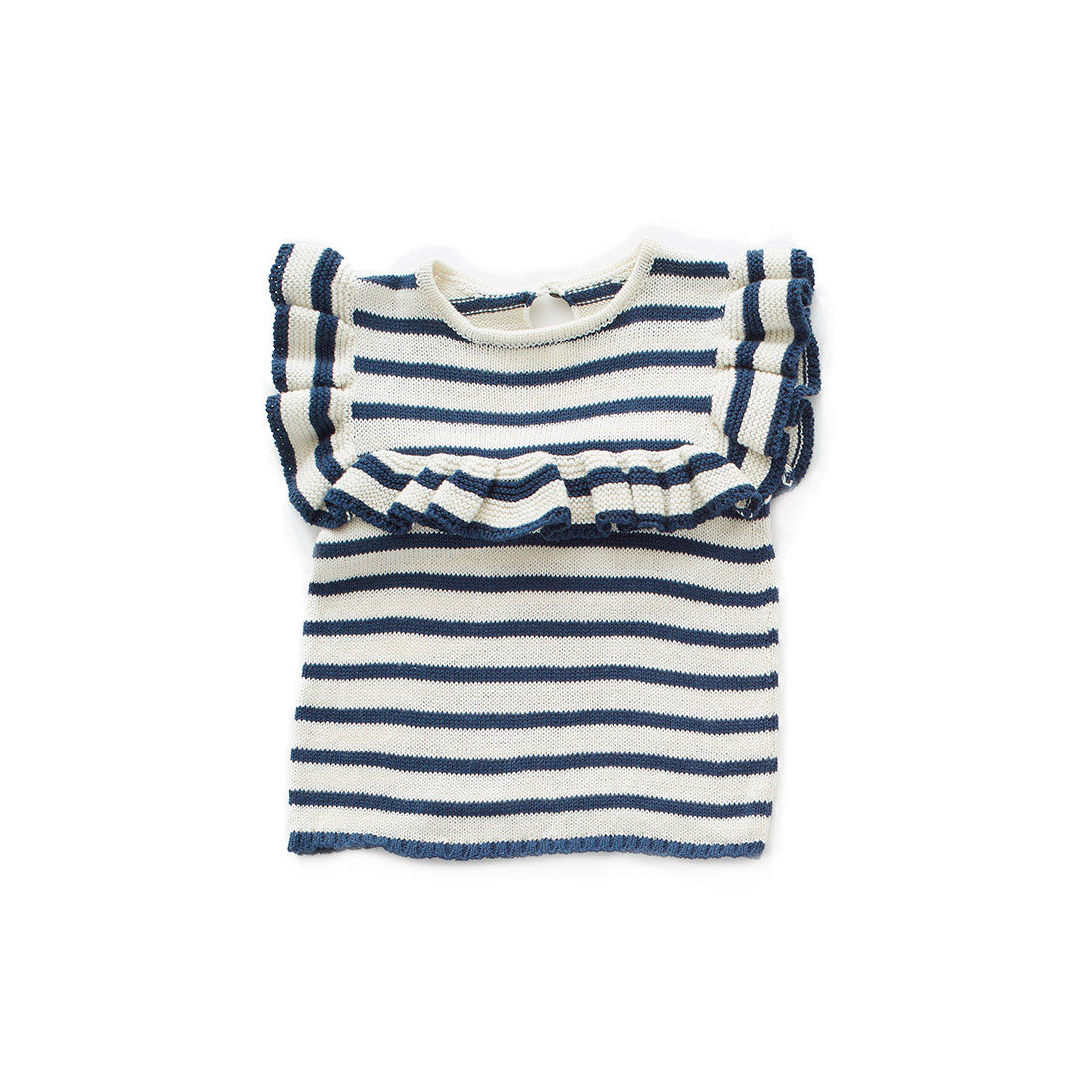 Oeuf White/Navy Striped Knit Frou Frou Top