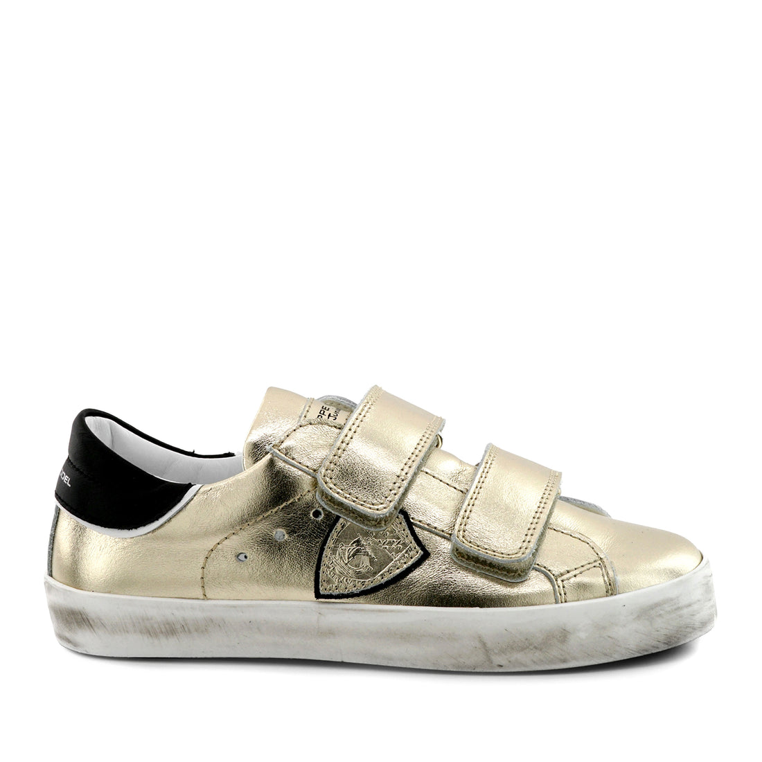 Philippe Model Gold/Black/White Laminated Sports Sneakers