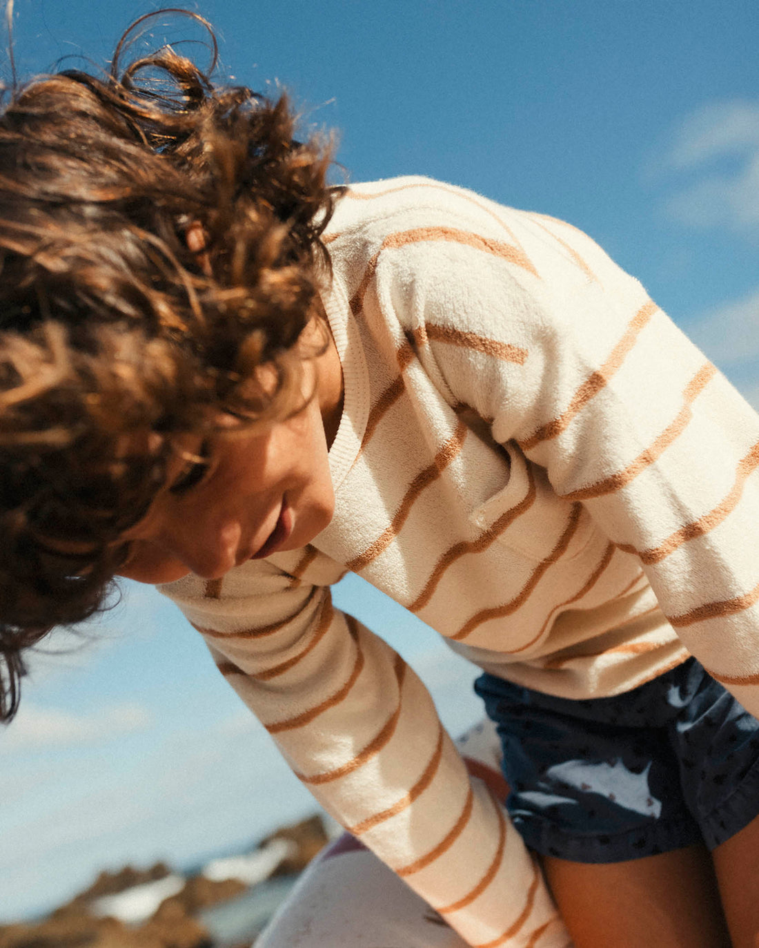 Buho Ecru Stripes Terry Cloth Sweatshirt