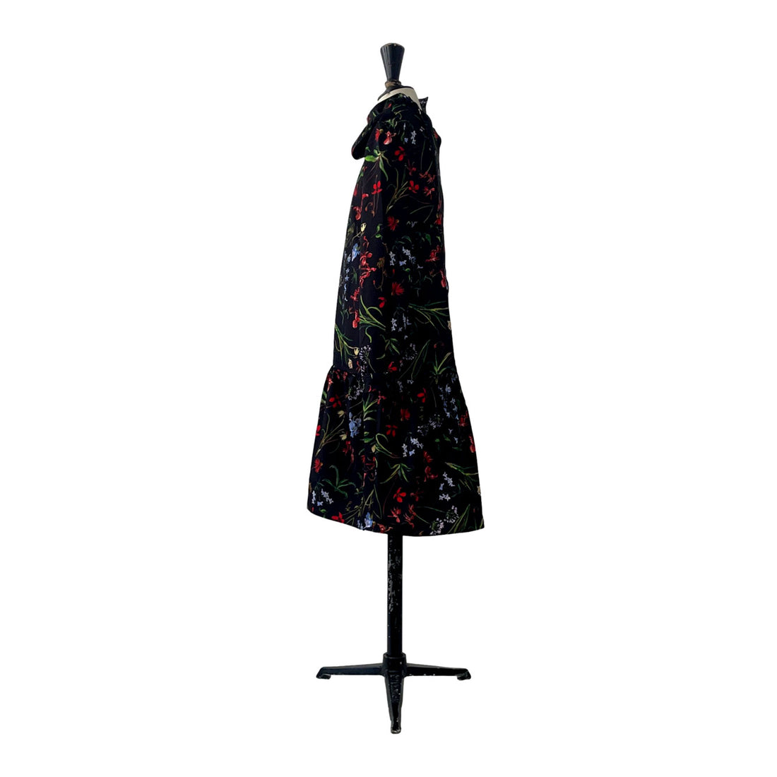 Lemoniez Flower Print Black Ruffled Hem Tango Dress