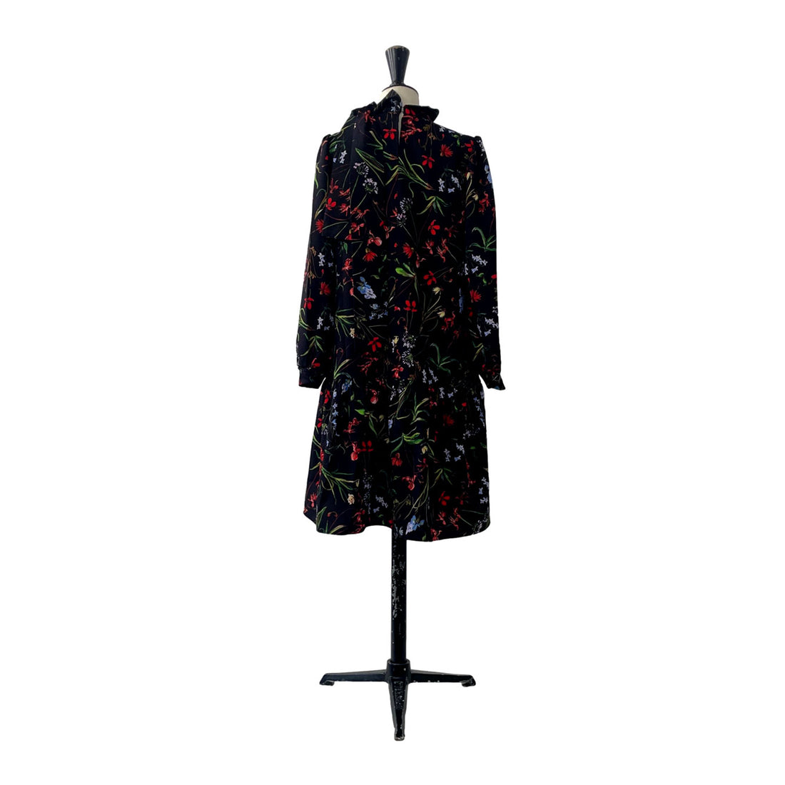 Lemoniez Flower Print Black Ruffled Hem Tango Dress