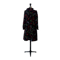 Lemoniez Flower Print Black Ruffled Hem Tango Dress