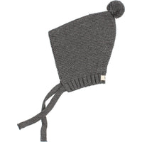 Buho Dark Grey NB Knit Pom Pom Bonnet