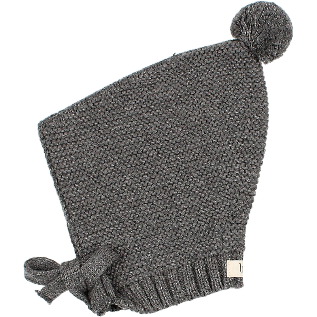 Buho Dark Grey NB Knit Pom Pom Bonnet
