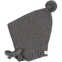 Buho Dark Grey NB Knit Pom Pom Bonnet
