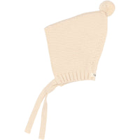 Buho Ecru NB Knit Pom Pom Bonnet