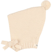 Buho Ecru NB Knit Pom Pom Bonnet