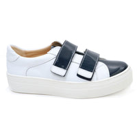 Papanatas White/Navy Patent Velcro Sneaker