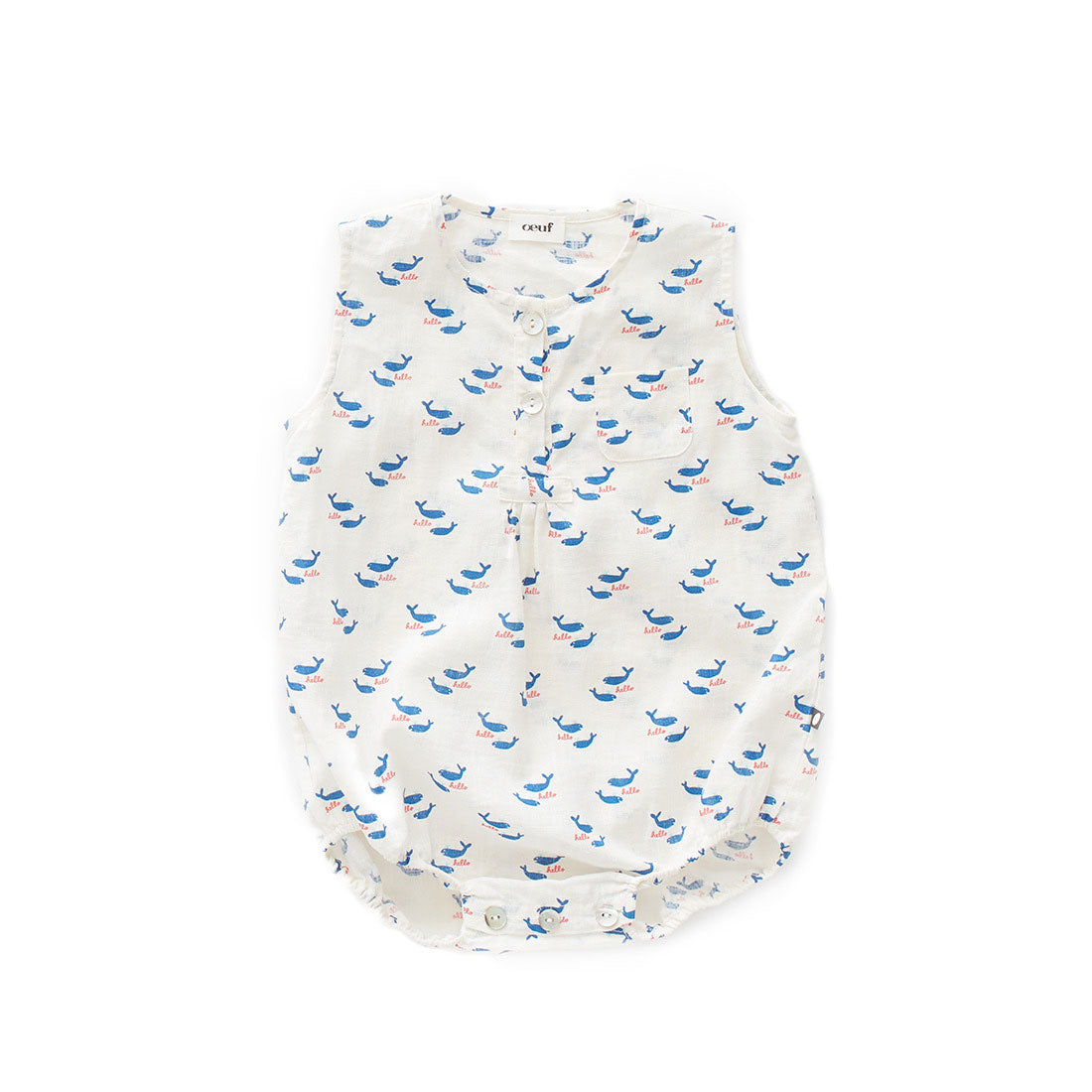 Oeuf White Whales Button Neck Romper
