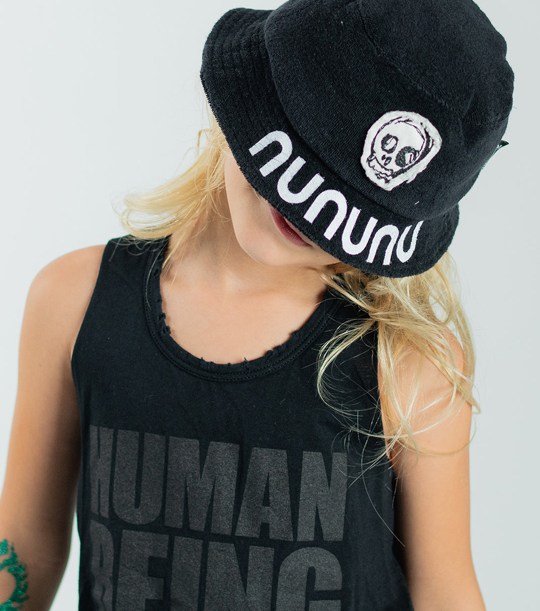 NUNUNU Black Terry Cloth Beach Hat