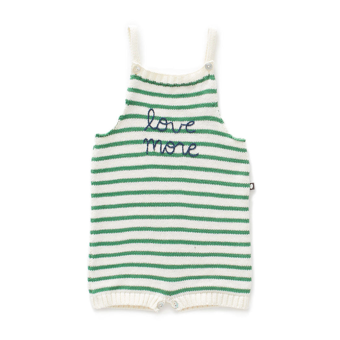 Oeuf White/Green Stripes Knit Short Romper