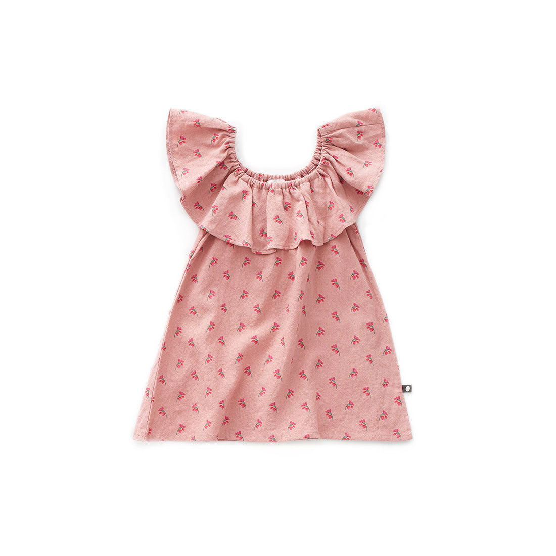 Oeuf Rose Flowers Ruffle Linen Dress