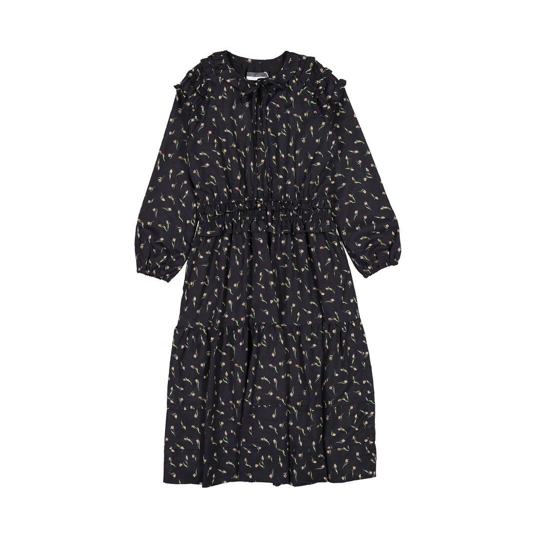 ROWE Black Flower Prined Frilled Dress
