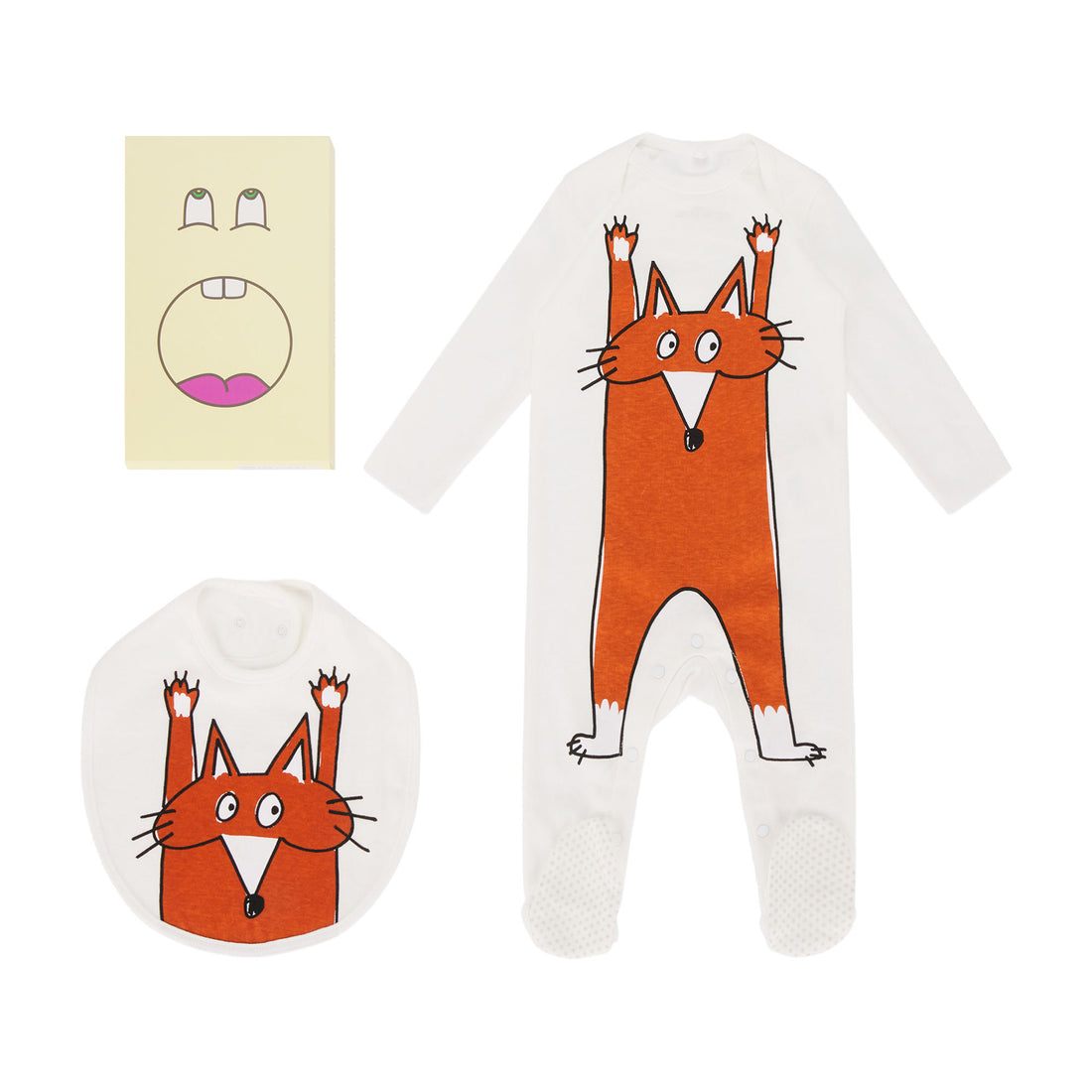 Stella McCartney Footie And Bib Set With Yoga Fox Print