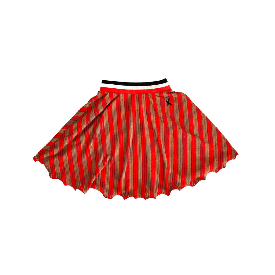 Hey Kid Red/Brown Striped Ruffled Edges Terry Skirt