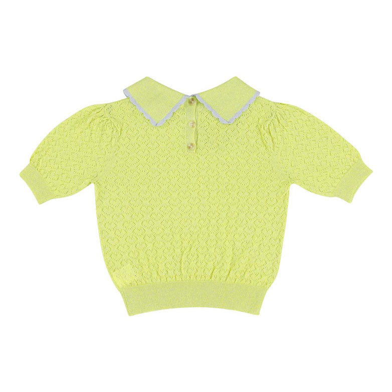 Morley Lemon Lurex Saxy Short Sleeve Knitted Girls Polo