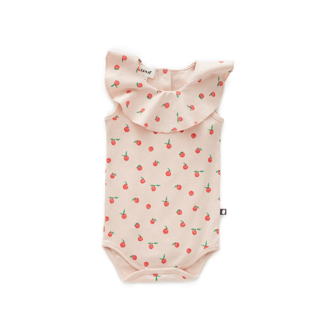 Oeuf Pink Peaches Ruffle Collar Onesie