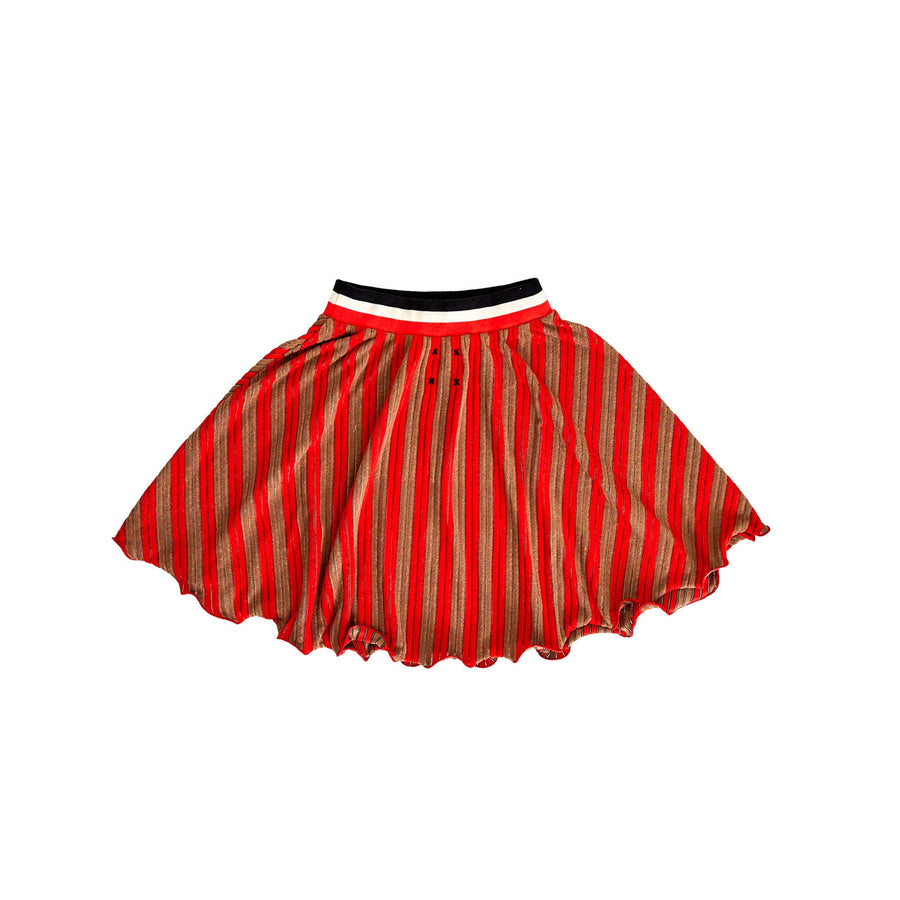 Hey Kid Red/Brown Striped Ruffled Edges Terry Skirt