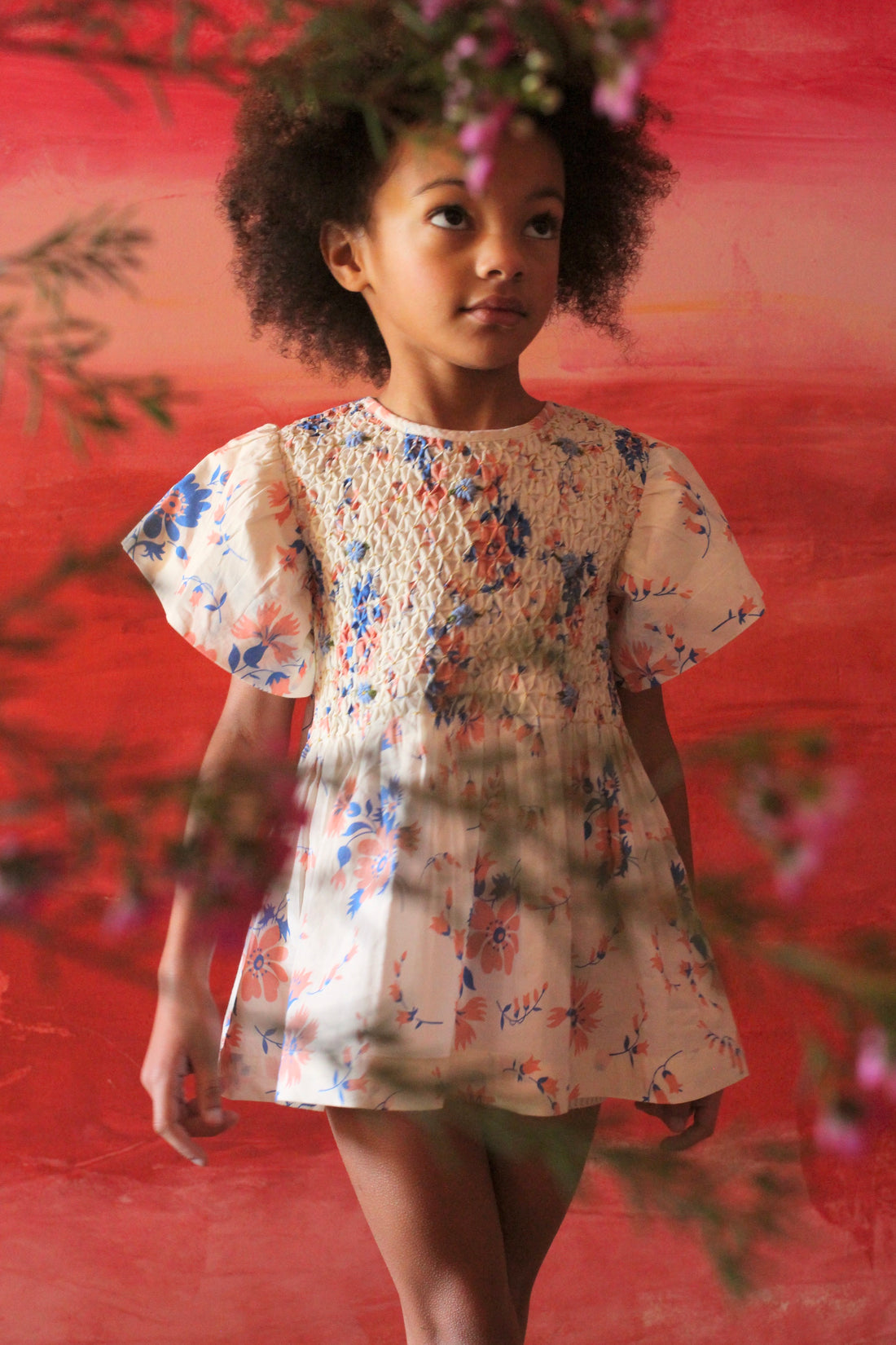Bonjour Diary Pink White Blue Bouquet Smocked Blouse